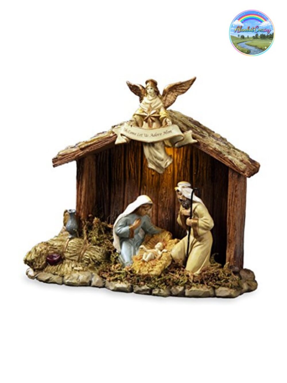 Nativity Scene Musical Figurine, Resin, Plays 4 Religious Songs, LED Backlit